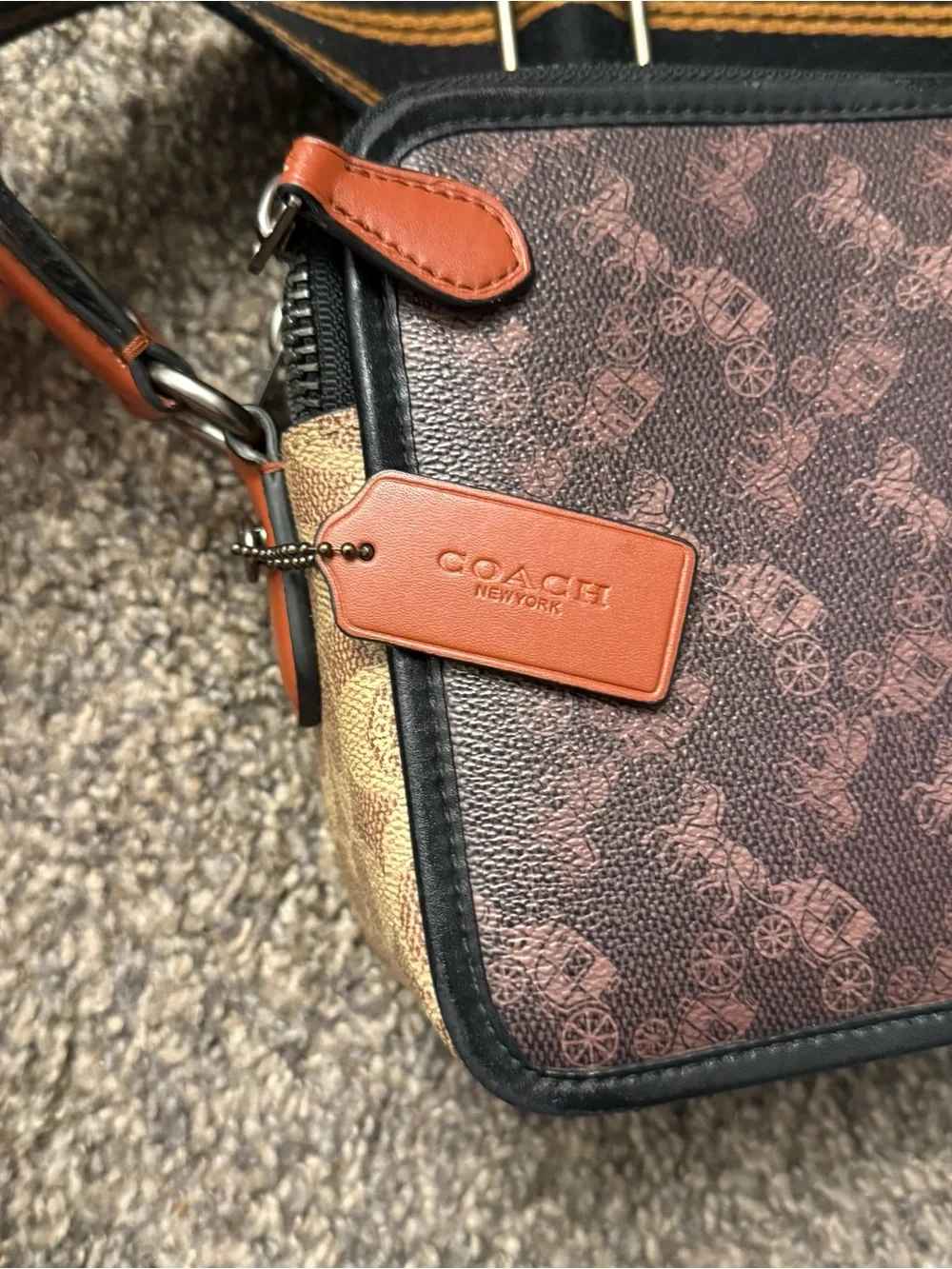 Brown Monogram Crossbody Bag with Contrast Strap